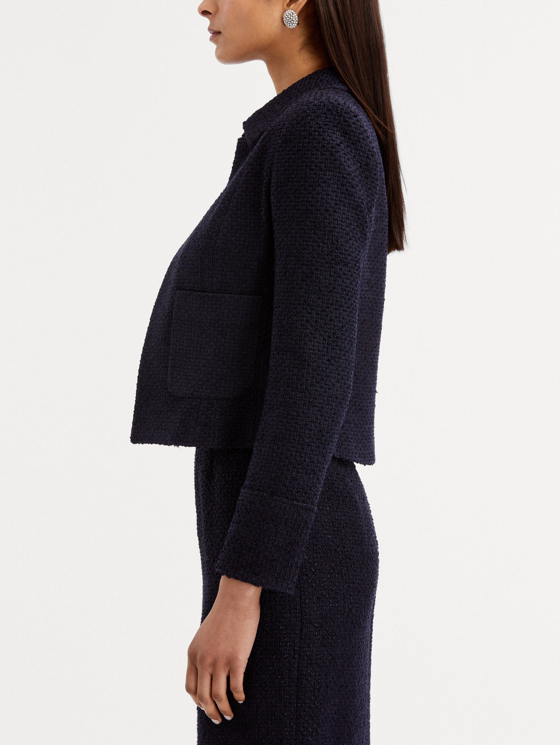 Cropped Tweed Long-Sleeve Jacket