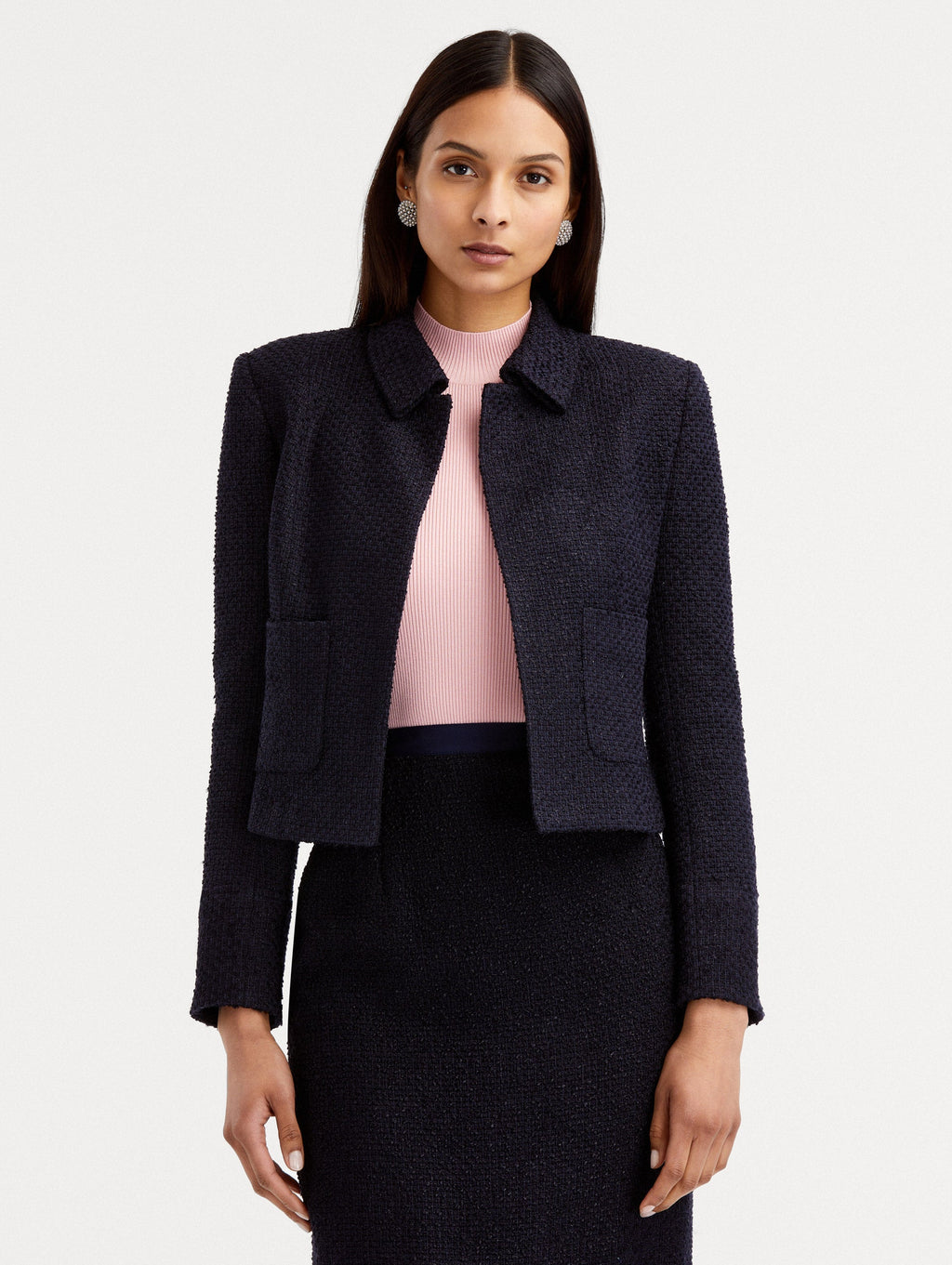 Cropped Tweed Long-Sleeve Jacket