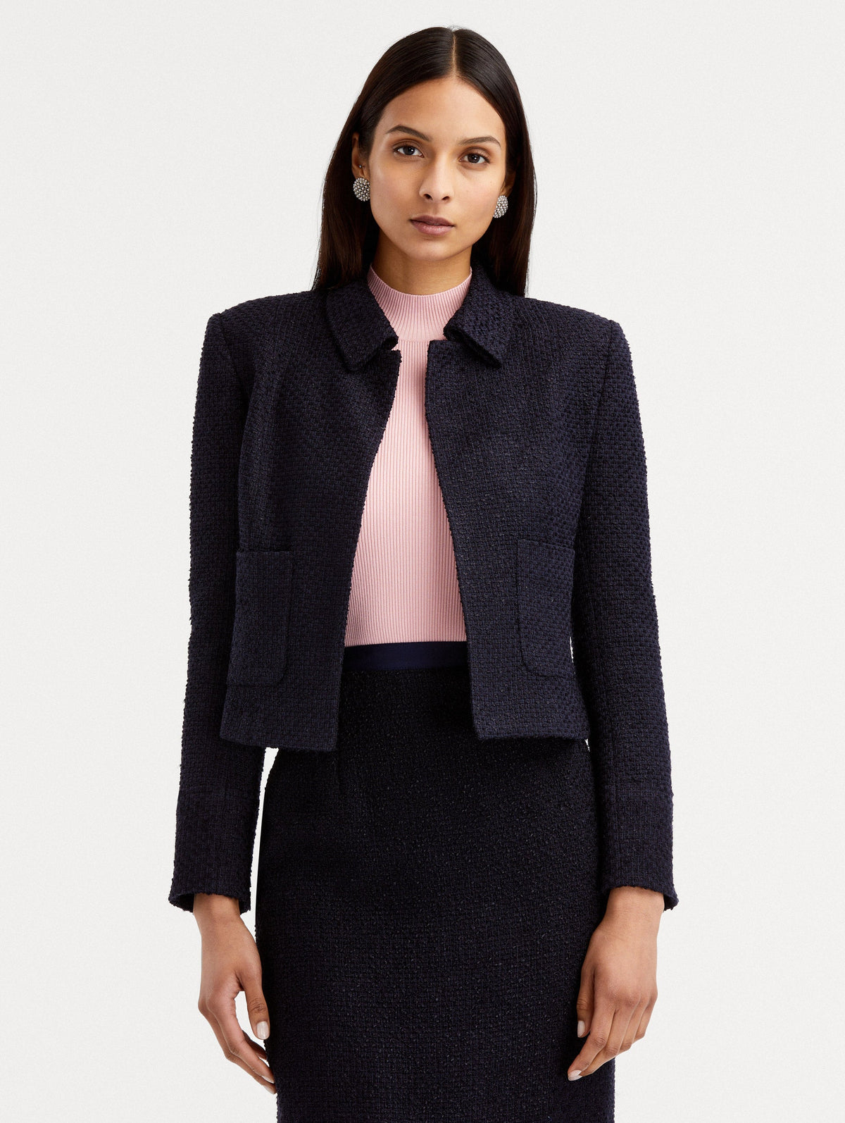 Cropped Tweed Long-Sleeve Jacket