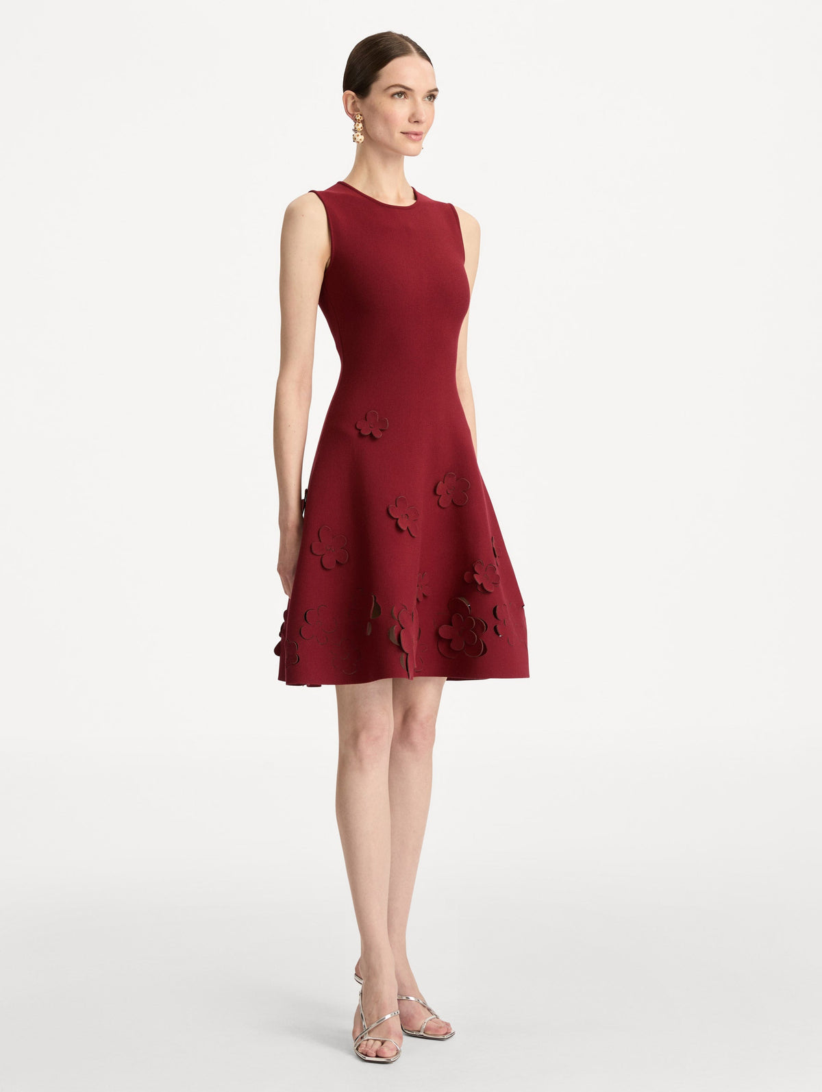 Burgundy Embroidered Sleeveless A-Line Dress