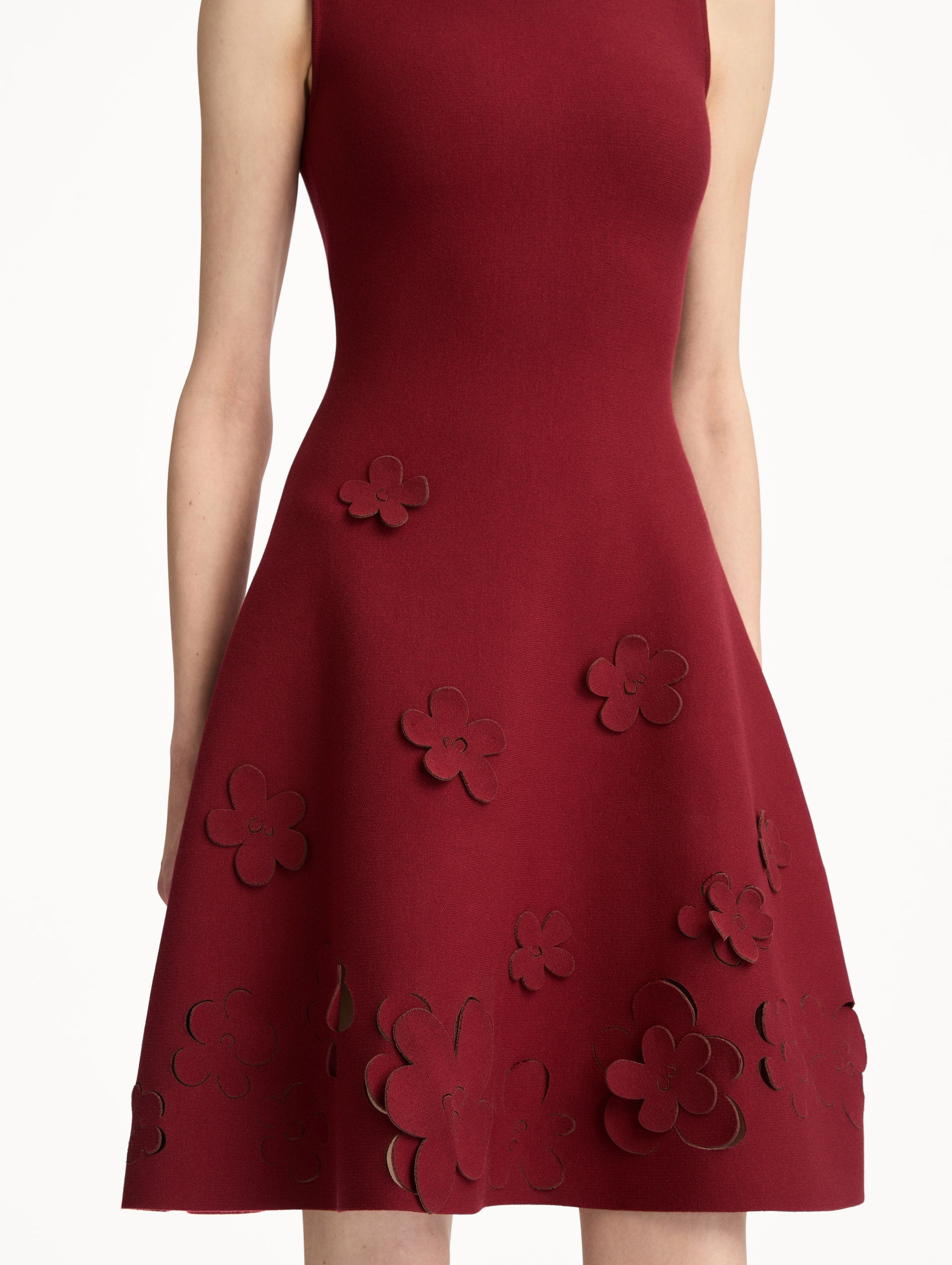 Burgundy Embroidered Sleeveless A-Line Dress