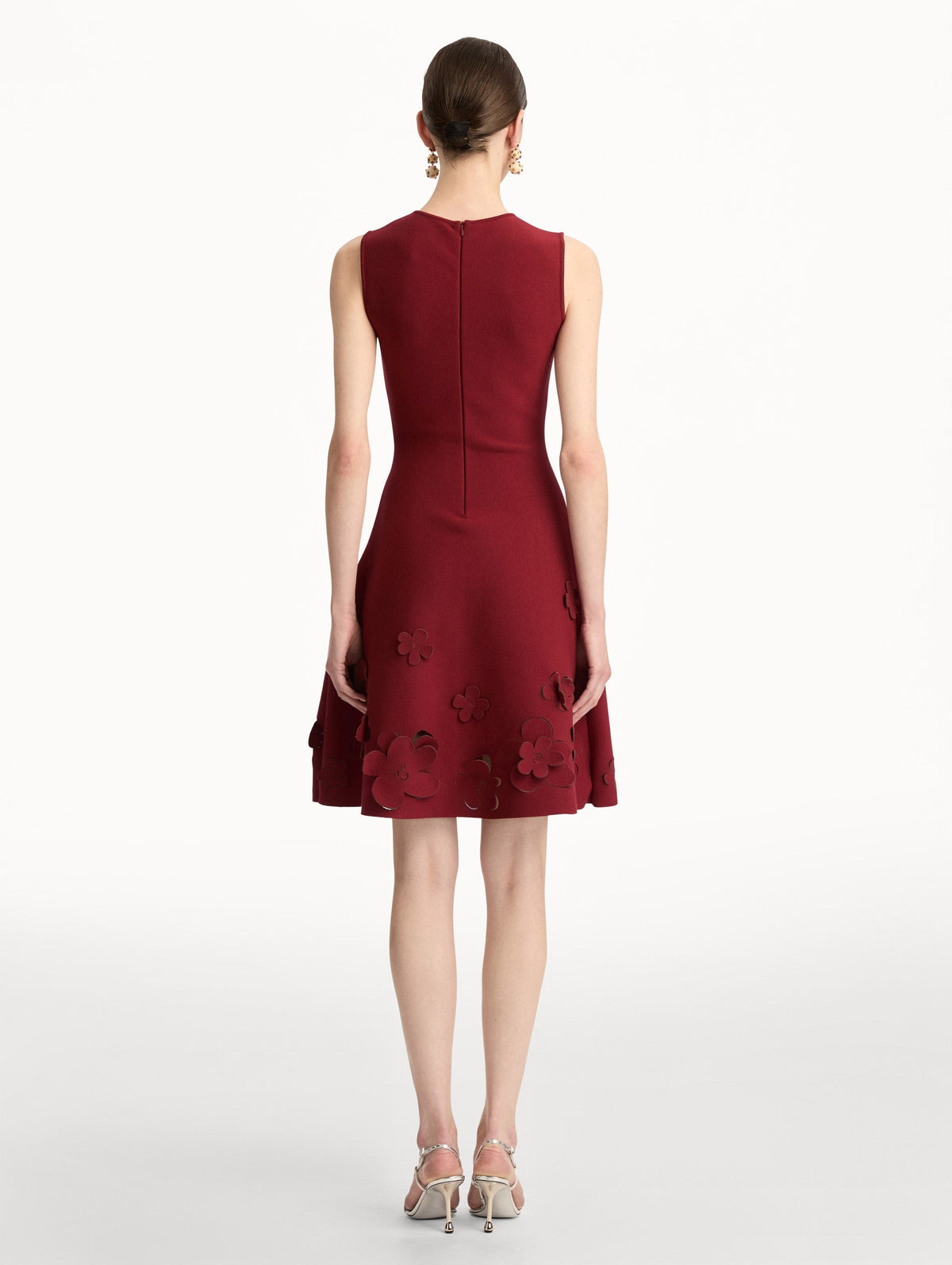 Burgundy Embroidered Sleeveless A-Line Dress