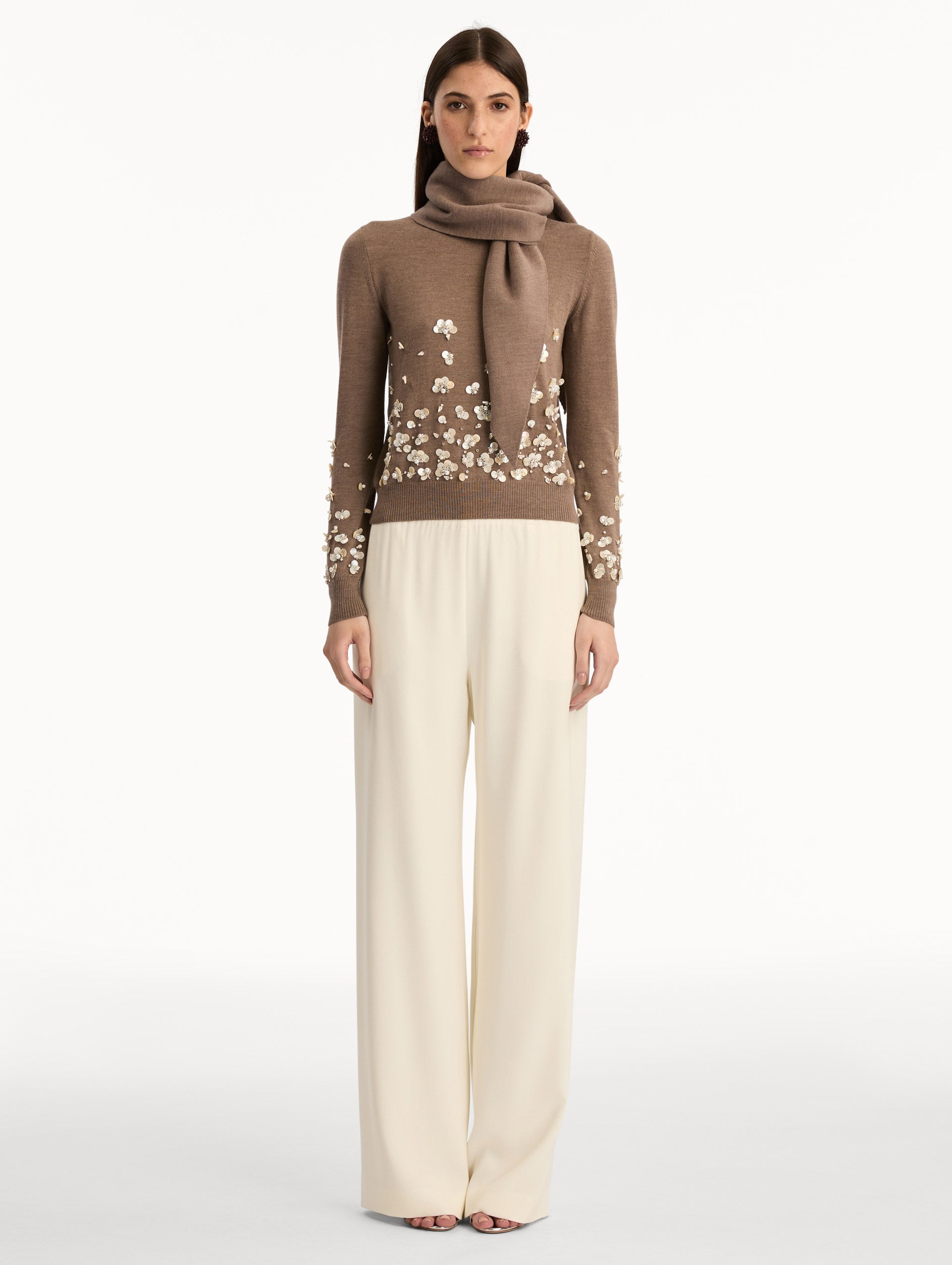 Sequined Brown Turtleneck Sweater