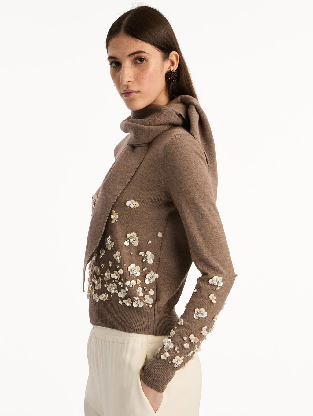 Sequined Brown Turtleneck Sweater