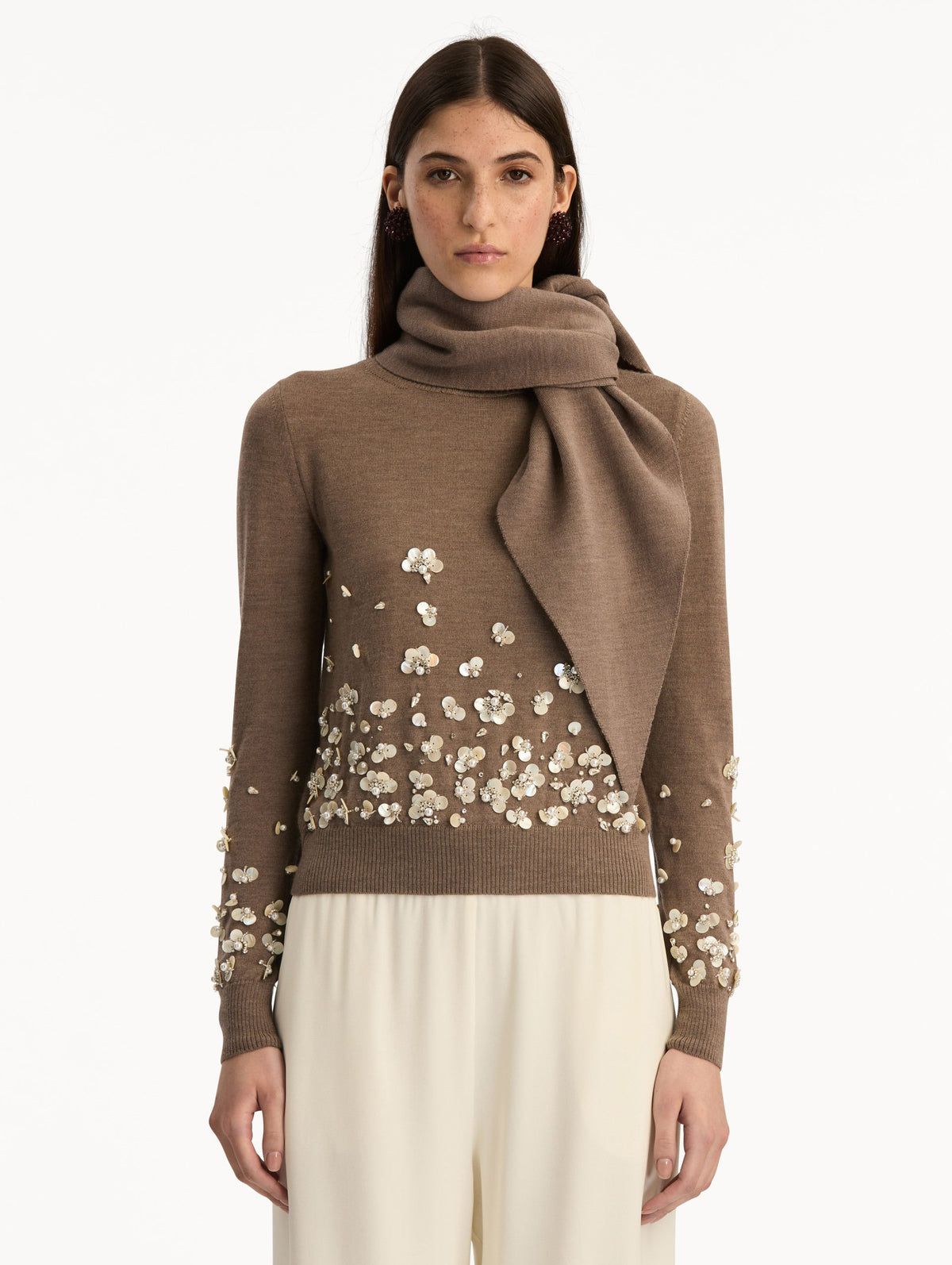 Sequined Brown Turtleneck Sweater