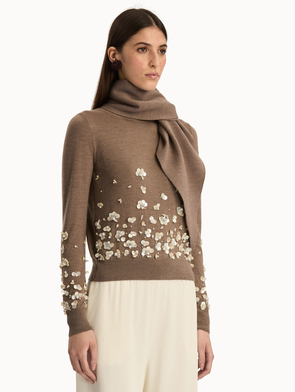 Sequined Brown Turtleneck Sweater