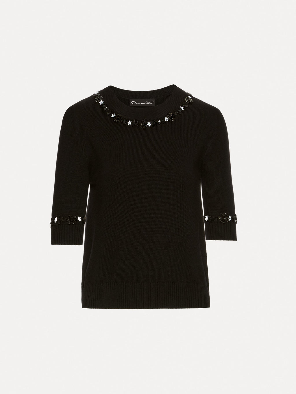 ‌Black Embellished Ribbed Sweater