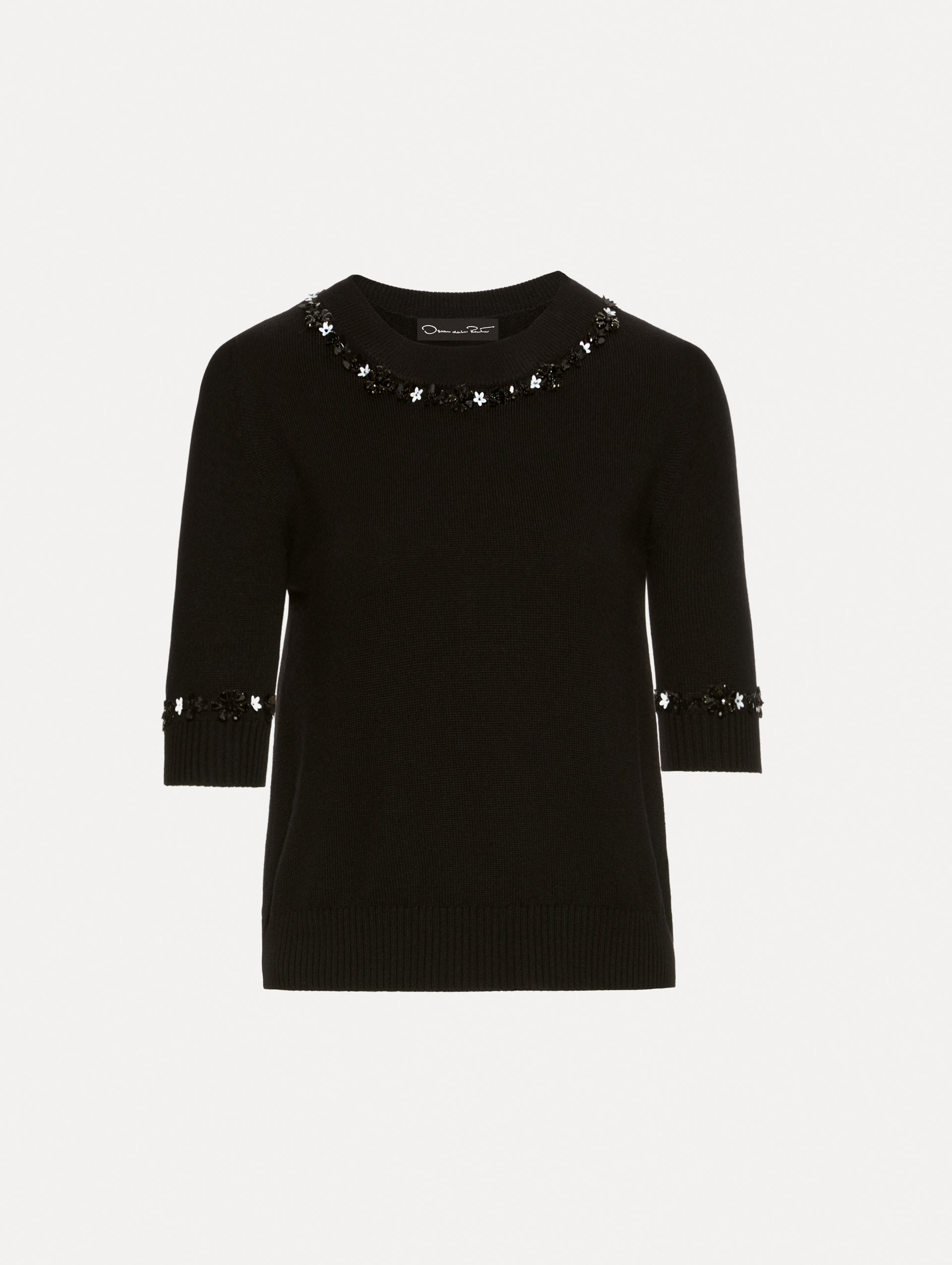 ‌Black Embellished Ribbed Sweater
