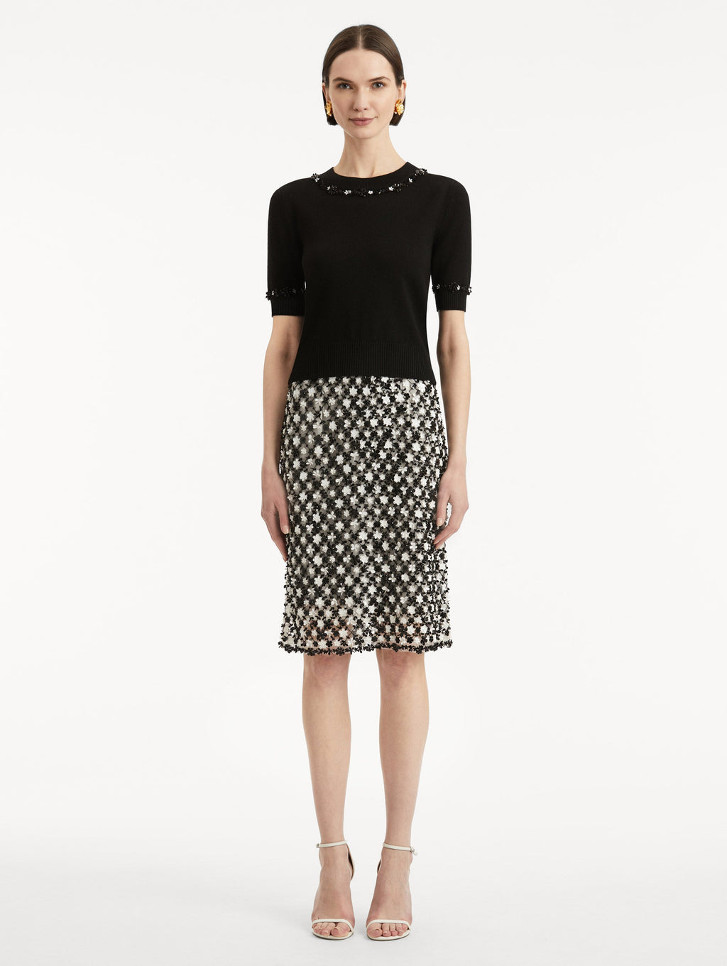 ‌Black Embellished Ribbed Sweater