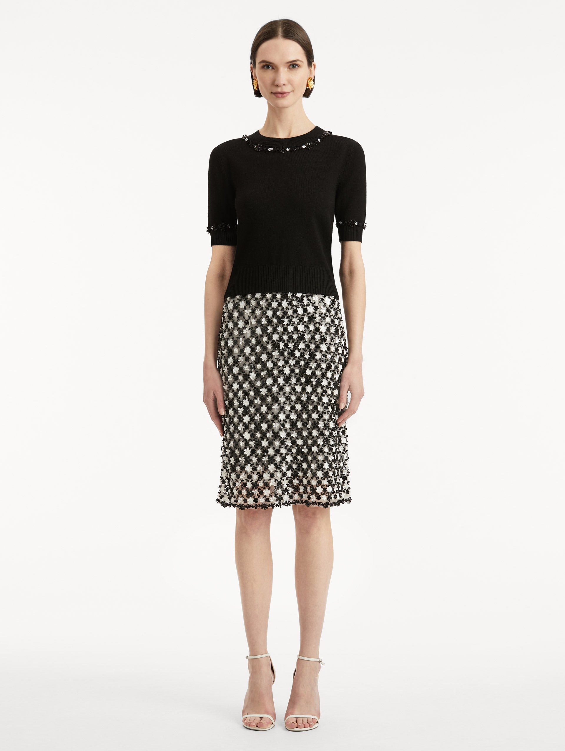 ‌Black Embellished Ribbed Sweater