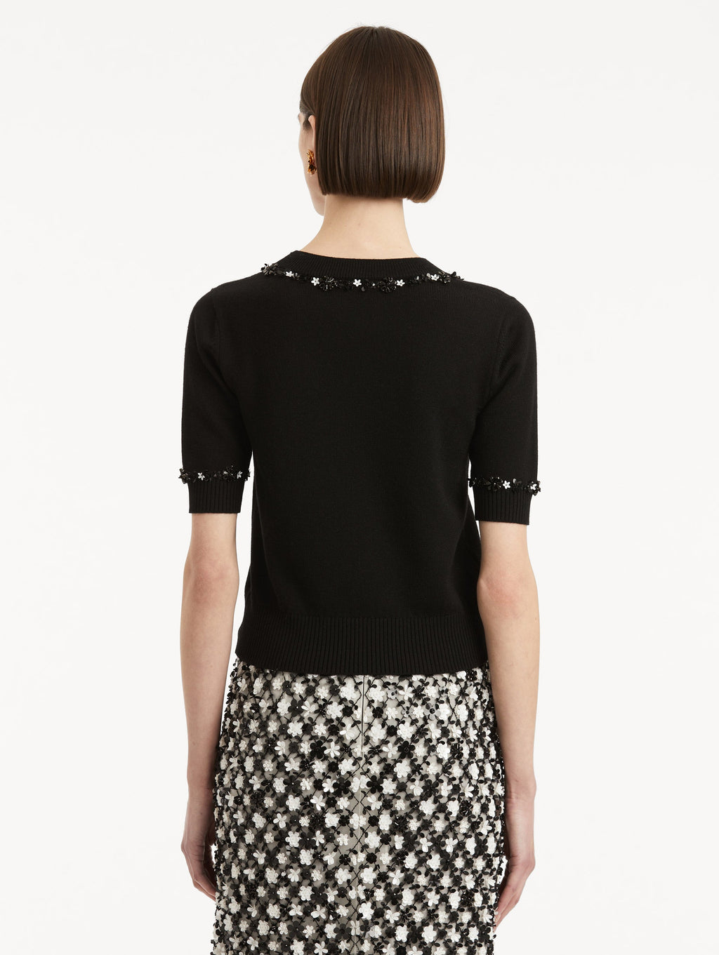 ‌Black Embellished Ribbed Sweater