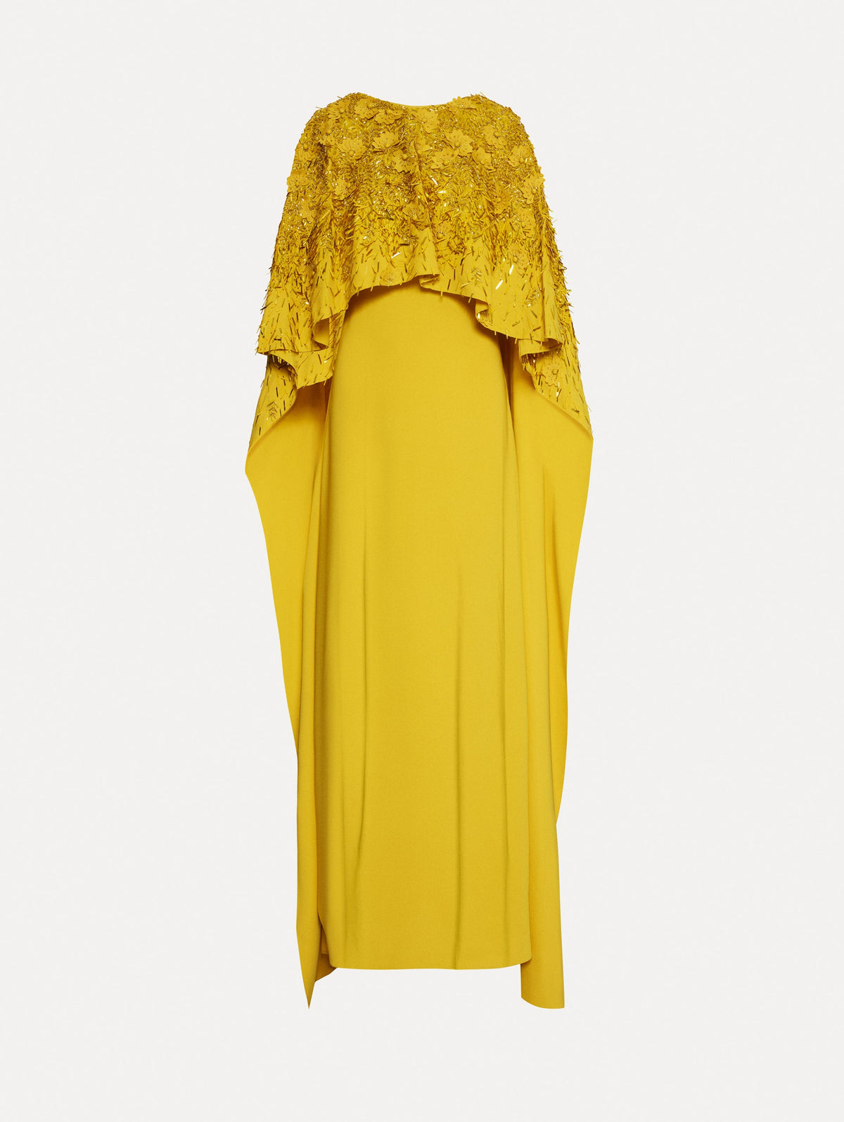 ‌Mustard Embroidered Column Gown