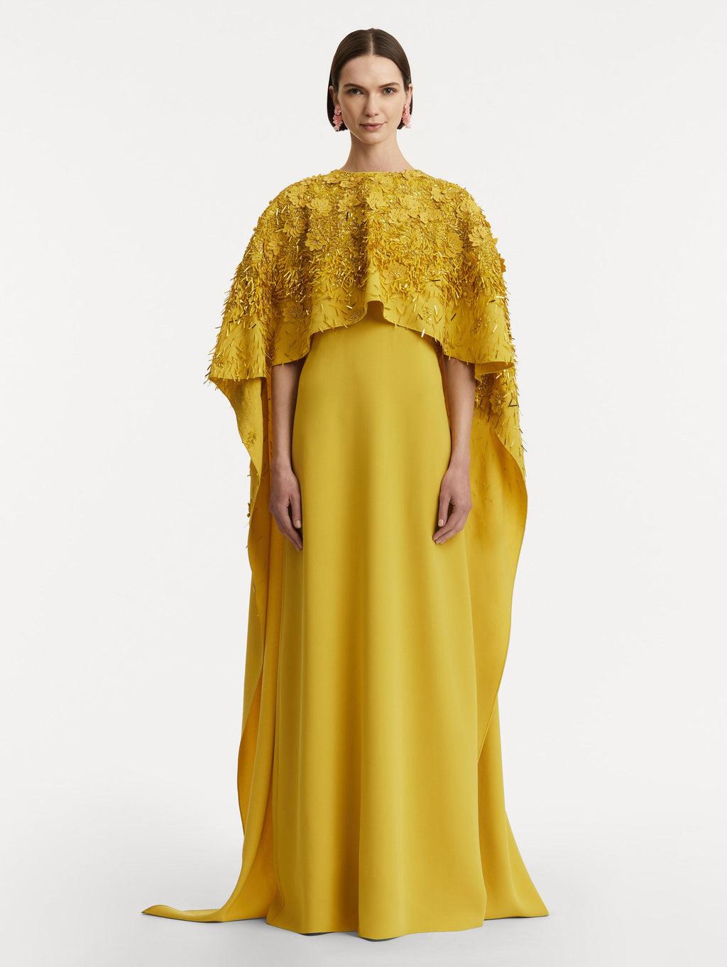 ‌Mustard Embroidered Column Gown