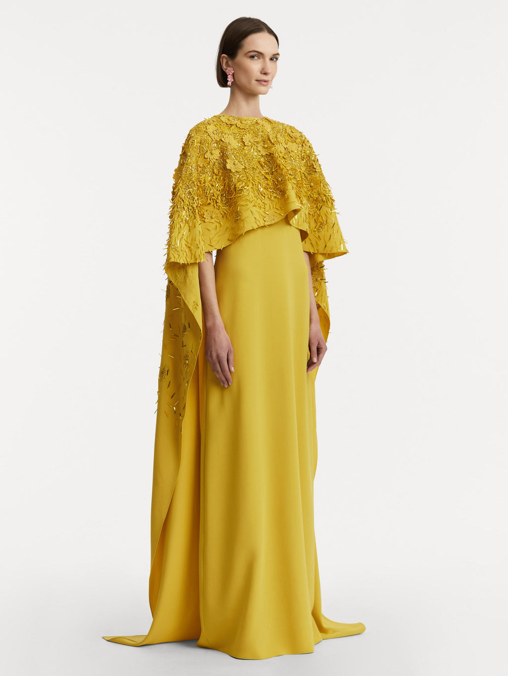 ‌Mustard Embroidered Column Gown