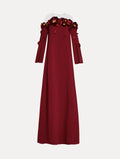 Burgundy Floral Appliqué Maxi Gown