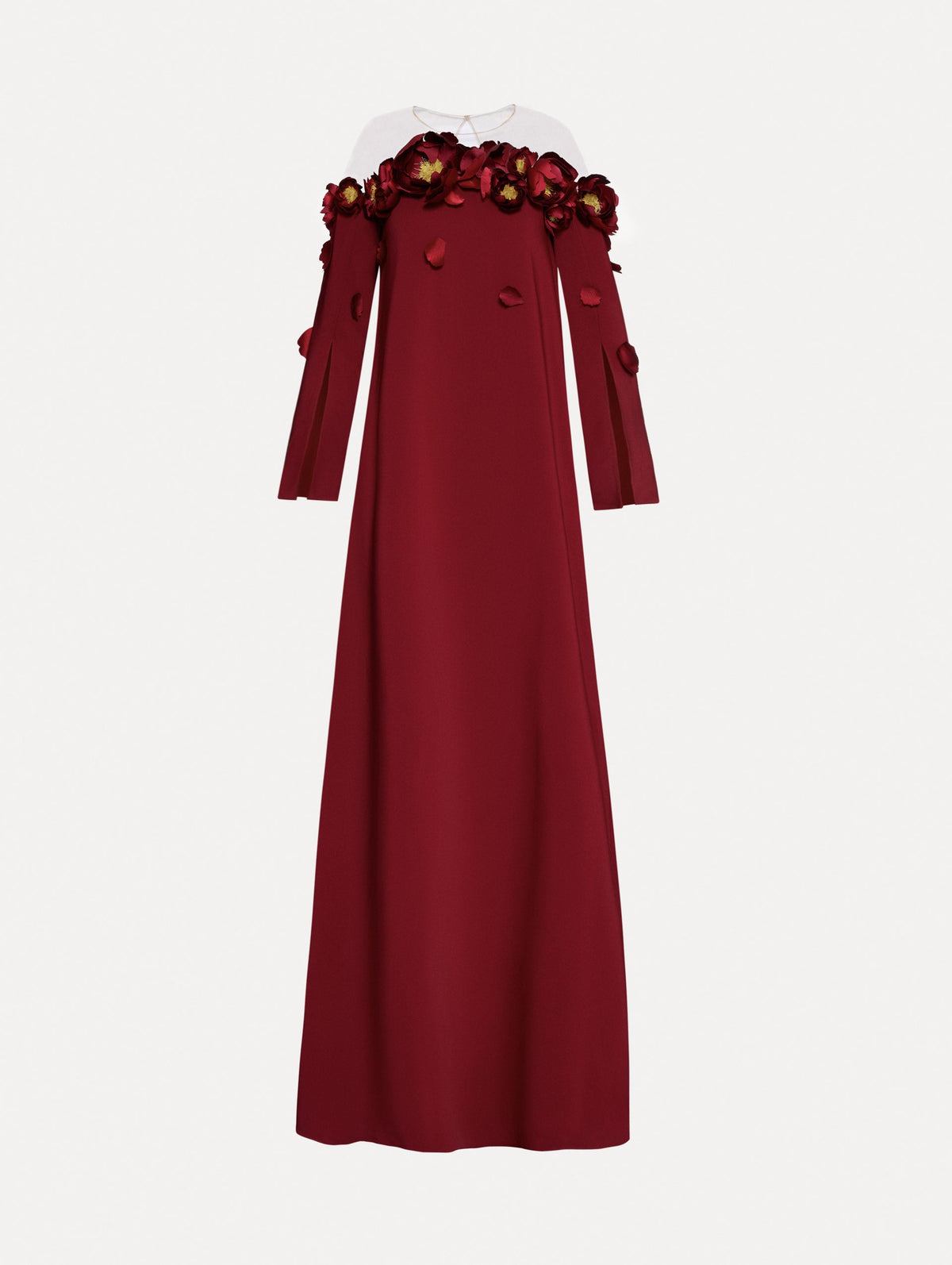Burgundy Floral Appliqué Maxi Gown