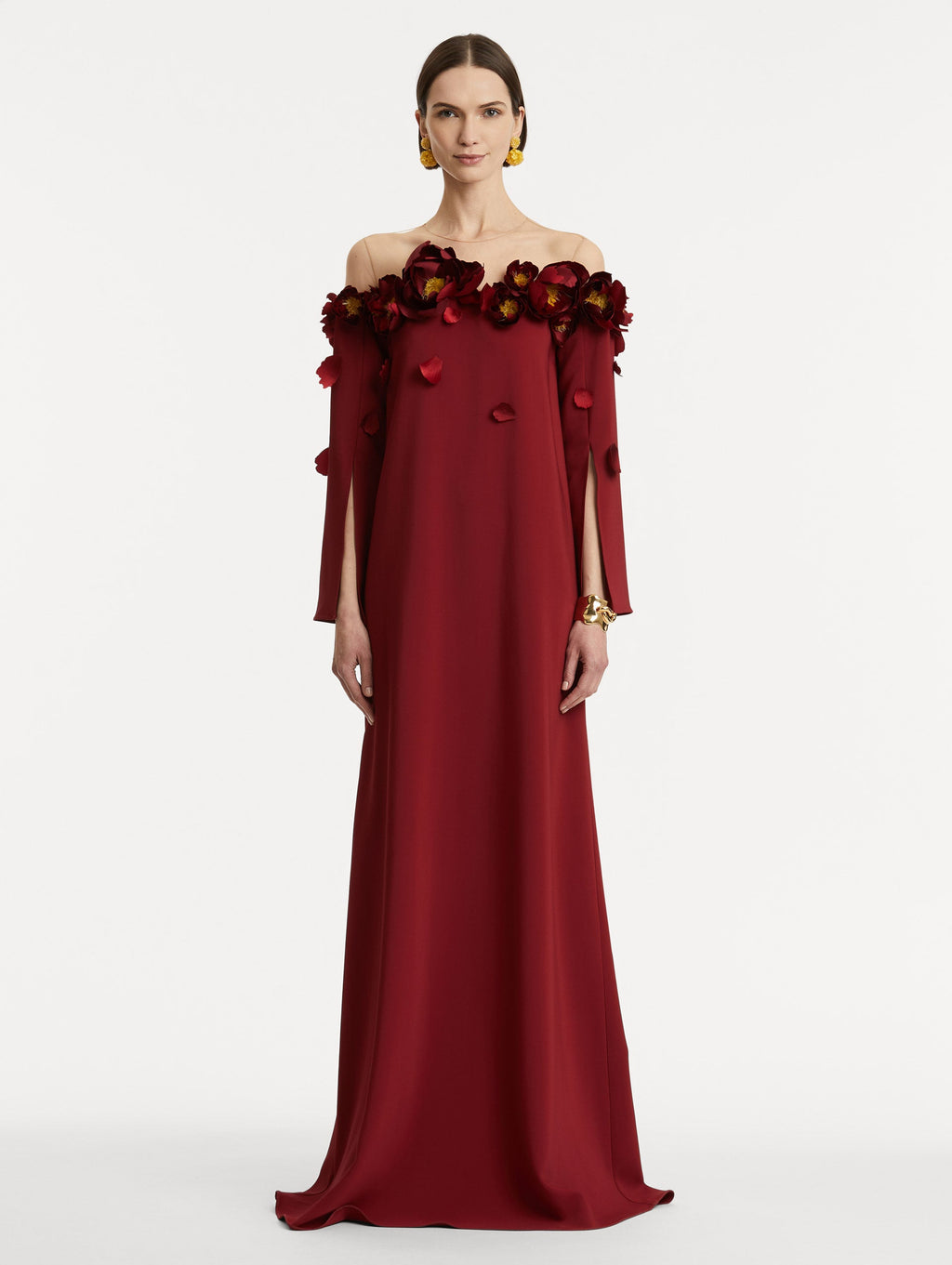 Burgundy Floral Appliqué Maxi Gown