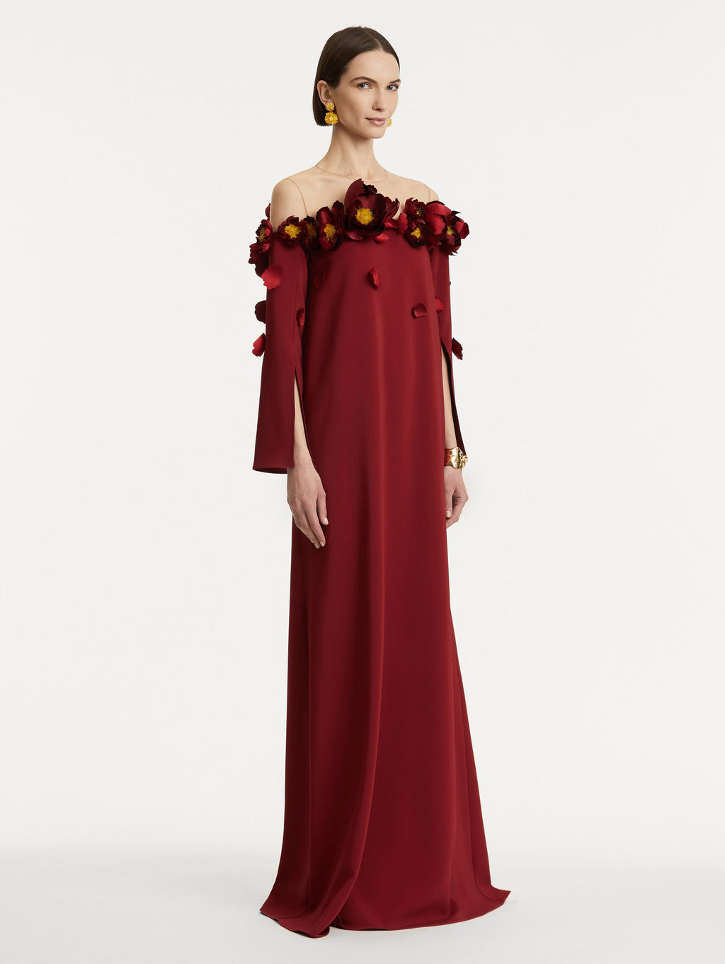 Burgundy Floral Appliqué Maxi Gown