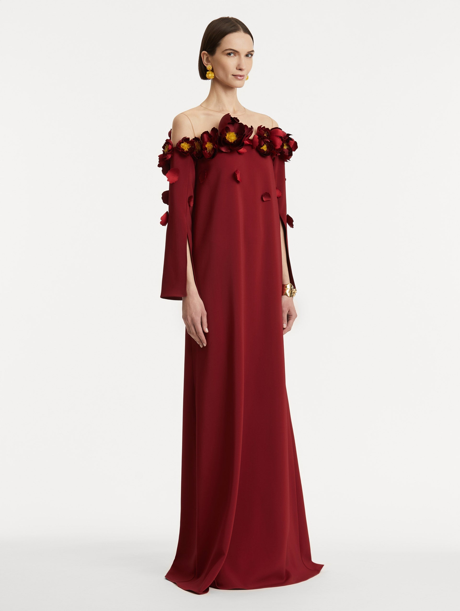 Burgundy Floral Appliqué Maxi Gown