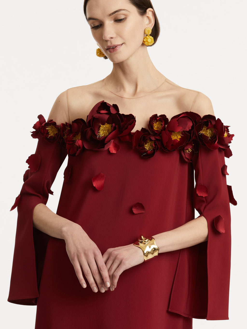 Burgundy Floral Appliqué Maxi Gown