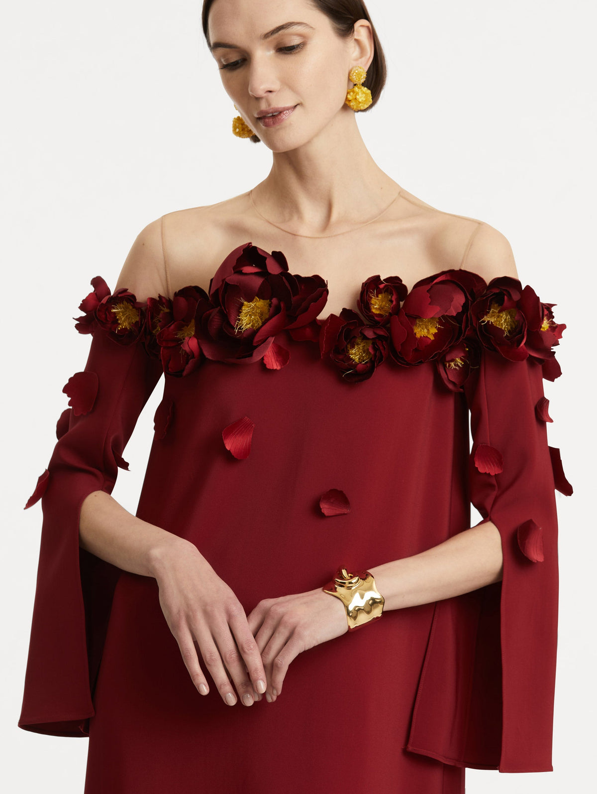 Burgundy Floral Appliqué Maxi Gown