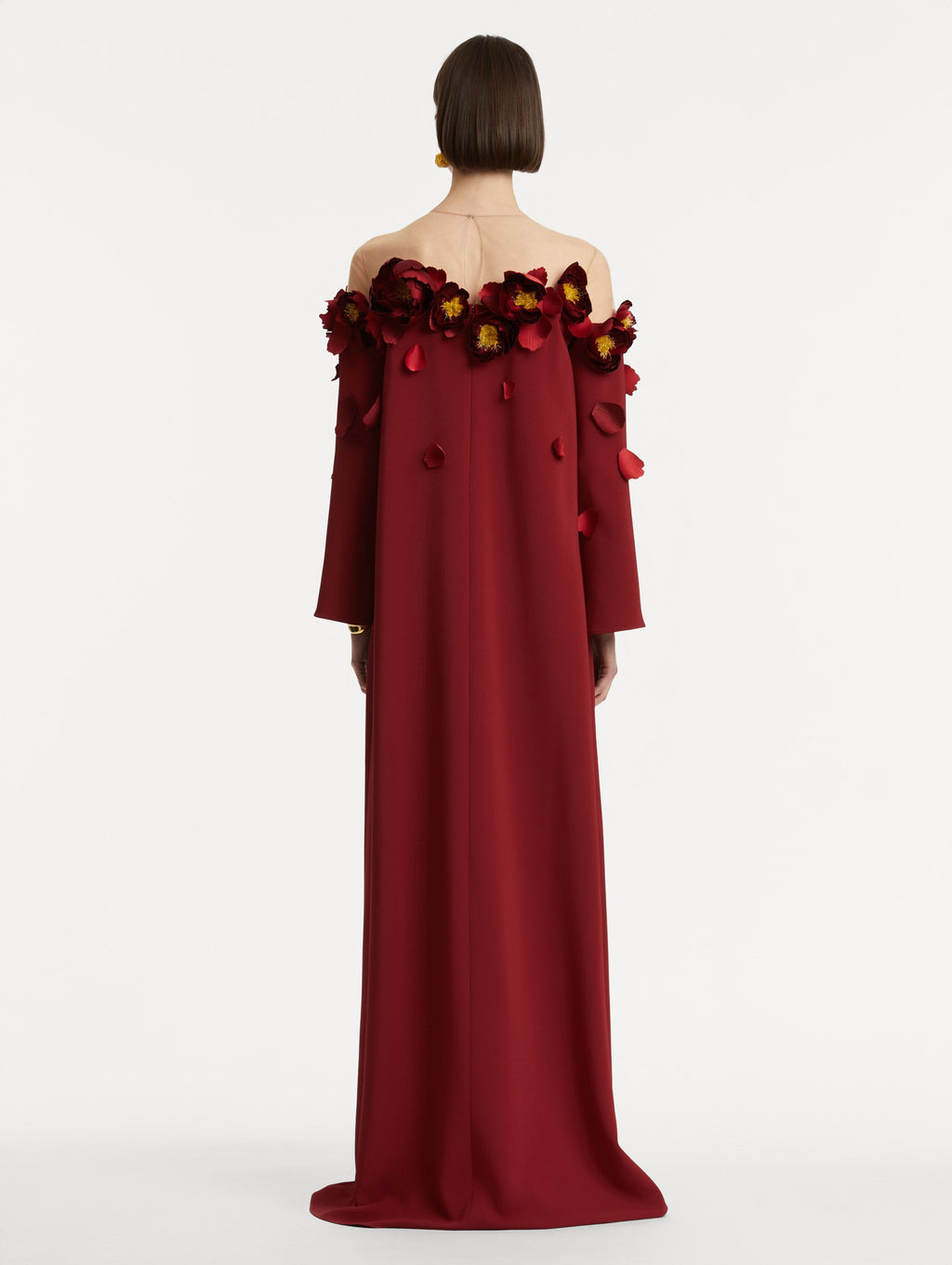 Burgundy Floral Appliqué Maxi Gown