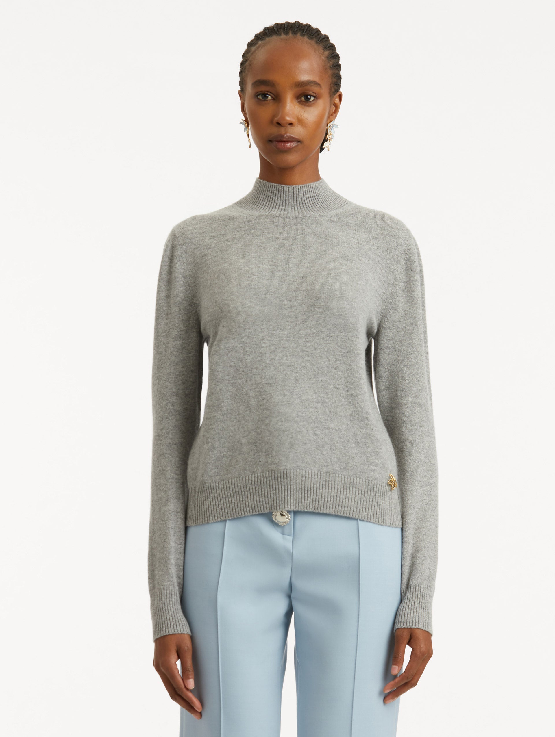 Grey Ribbed Hem Crewneck Sweater‌