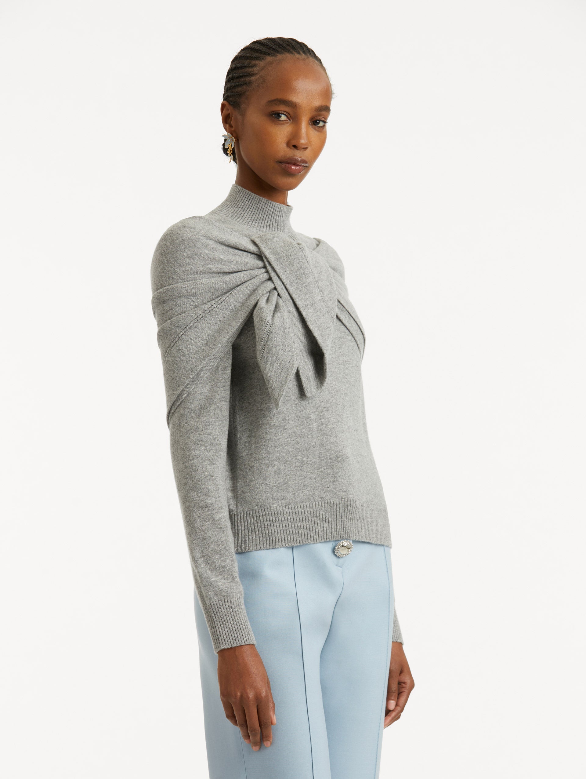Grey Ribbed Hem Crewneck Sweater‌