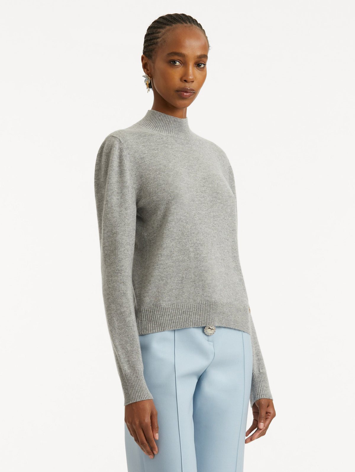 Grey Ribbed Hem Crewneck Sweater‌