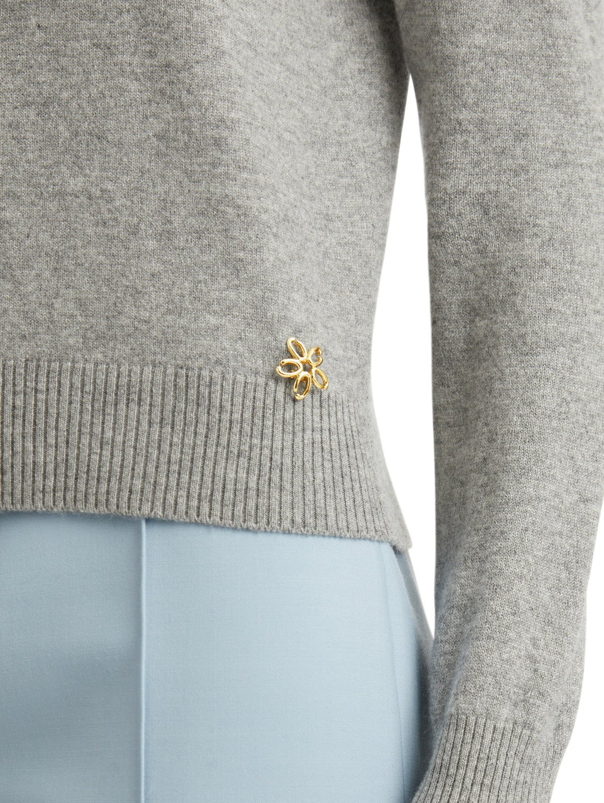 Grey Ribbed Hem Crewneck Sweater‌