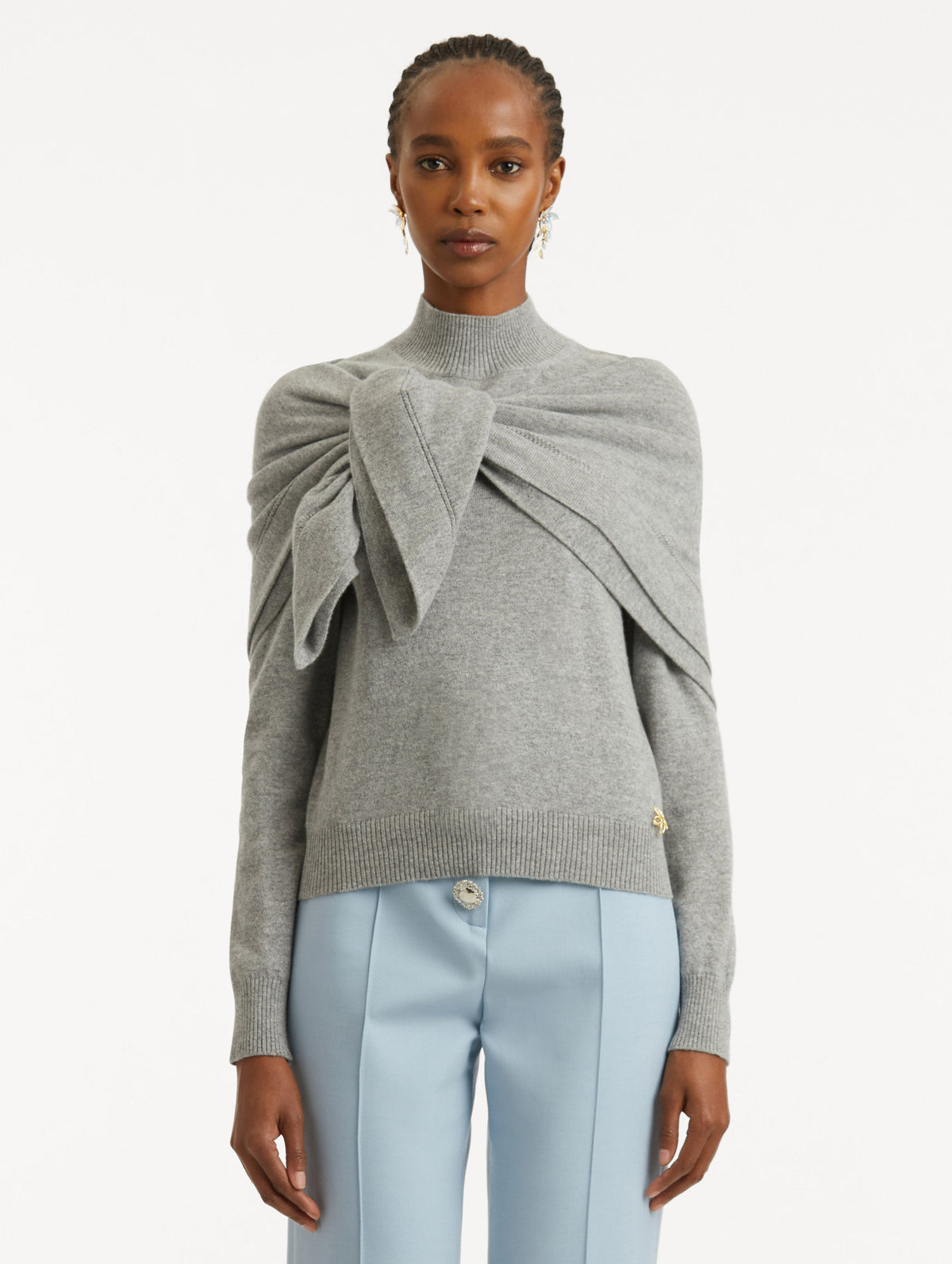 Grey Ribbed Hem Crewneck Sweater‌