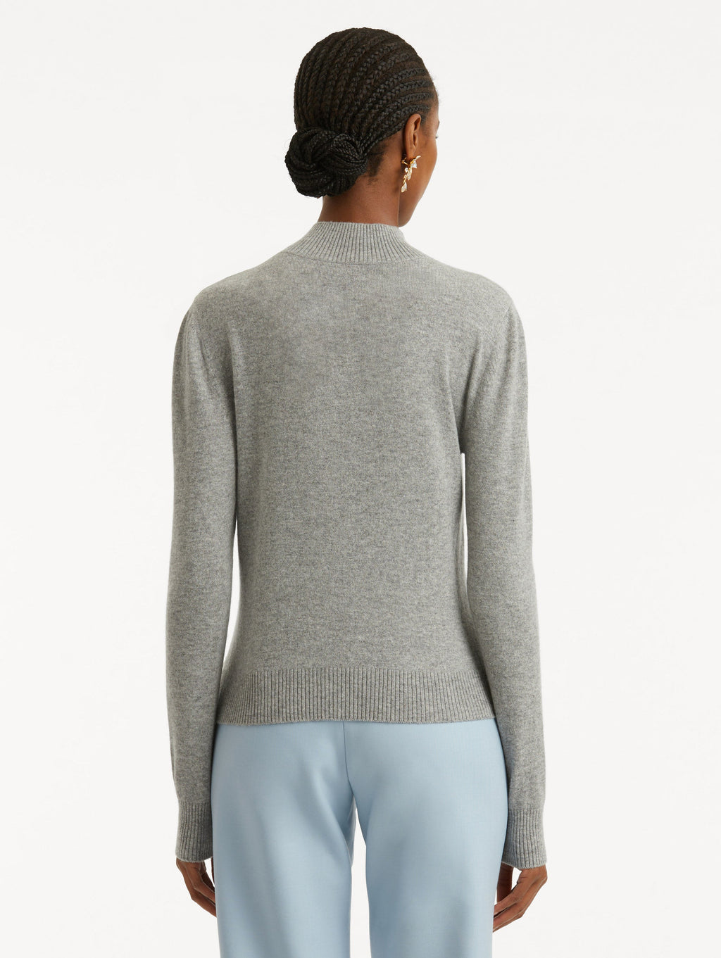 Grey Ribbed Hem Crewneck Sweater‌