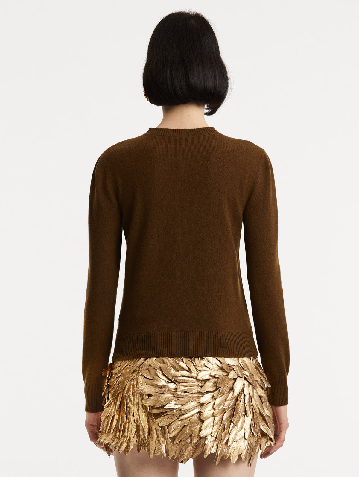 Brown Ribbed Long Sleeve Sweater‌