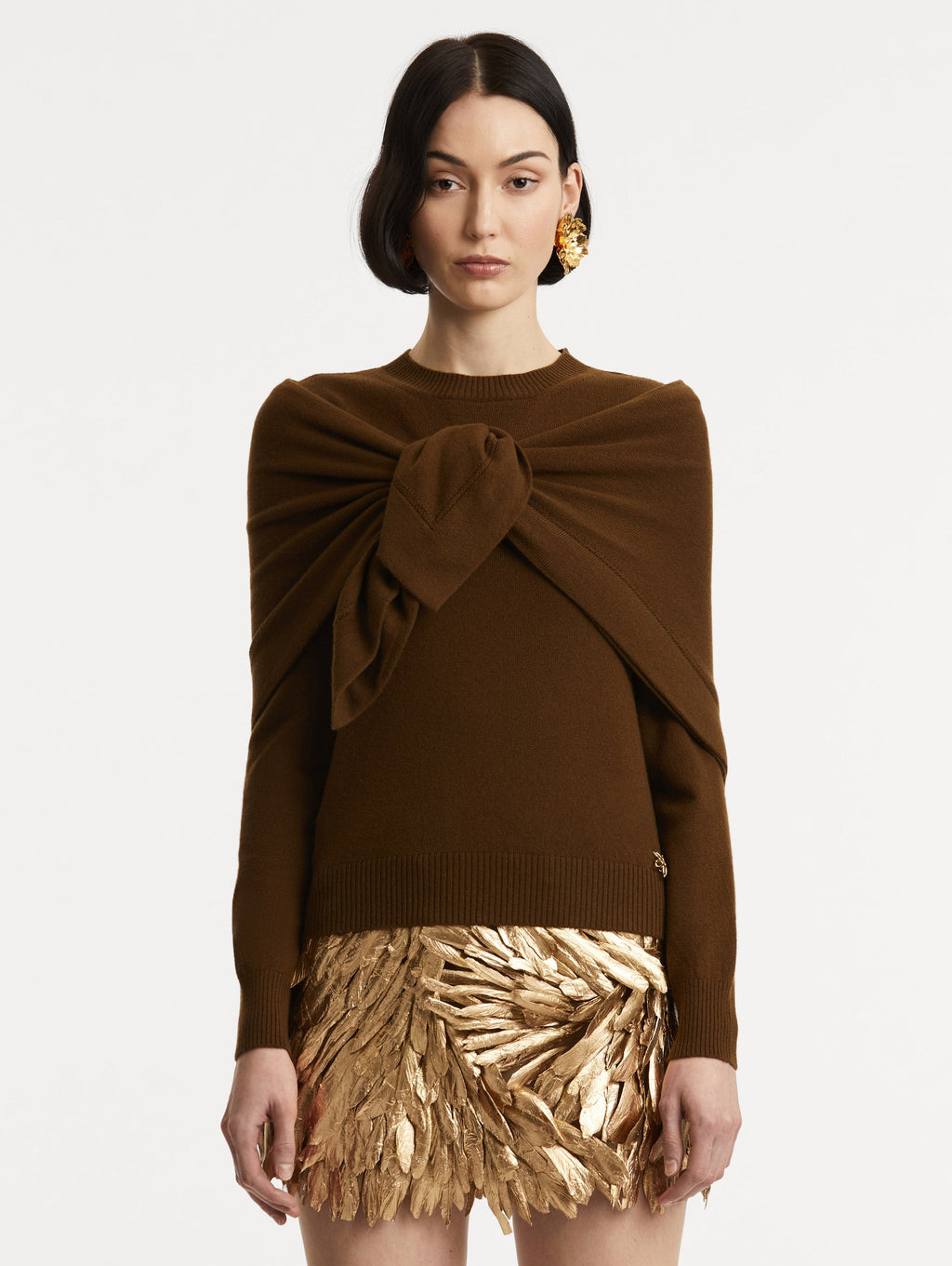Brown Ribbed Long Sleeve Sweater‌
