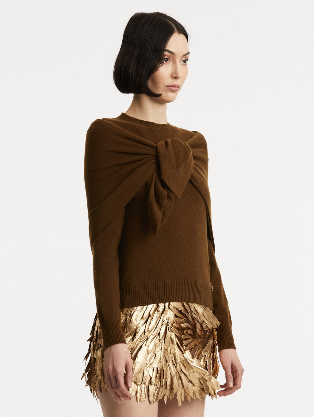 Brown Ribbed Long Sleeve Sweater‌