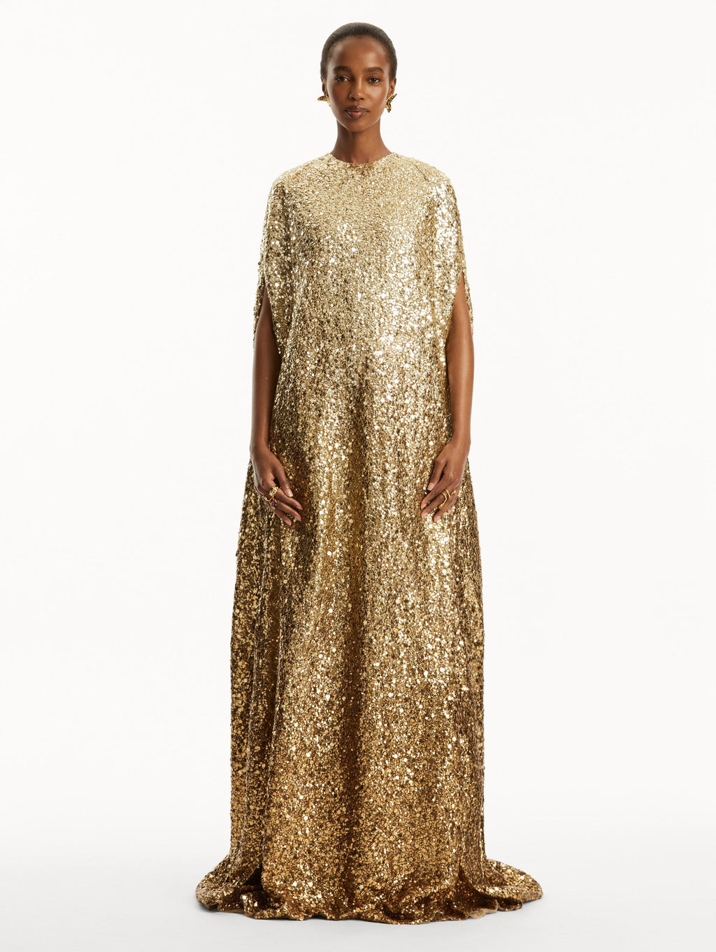 Long-Sleeve Gold sequin Evening Gown