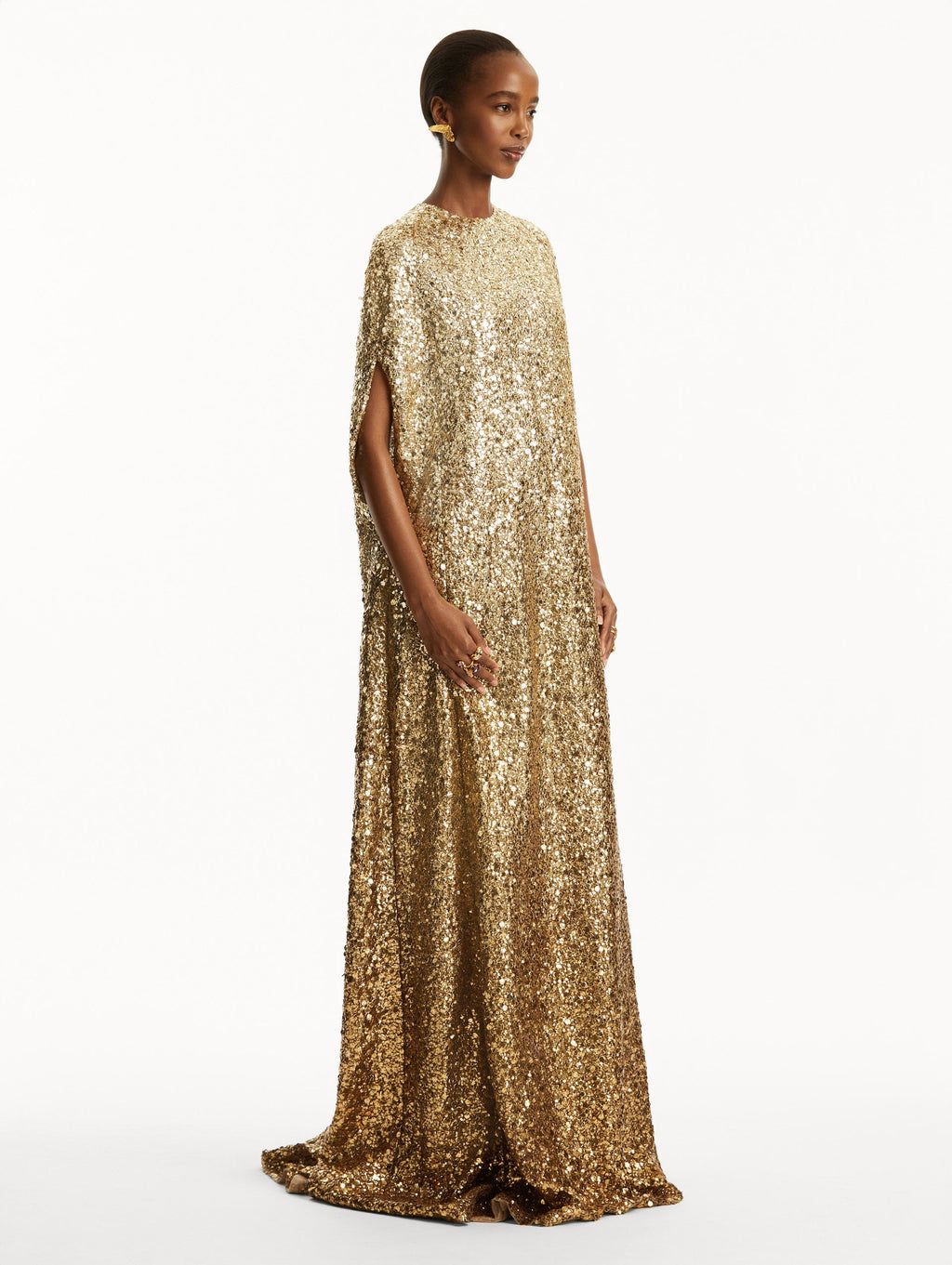 Long-Sleeve Gold sequin Evening Gown