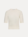 Cream Ribbed Short-Sleeve Sweater