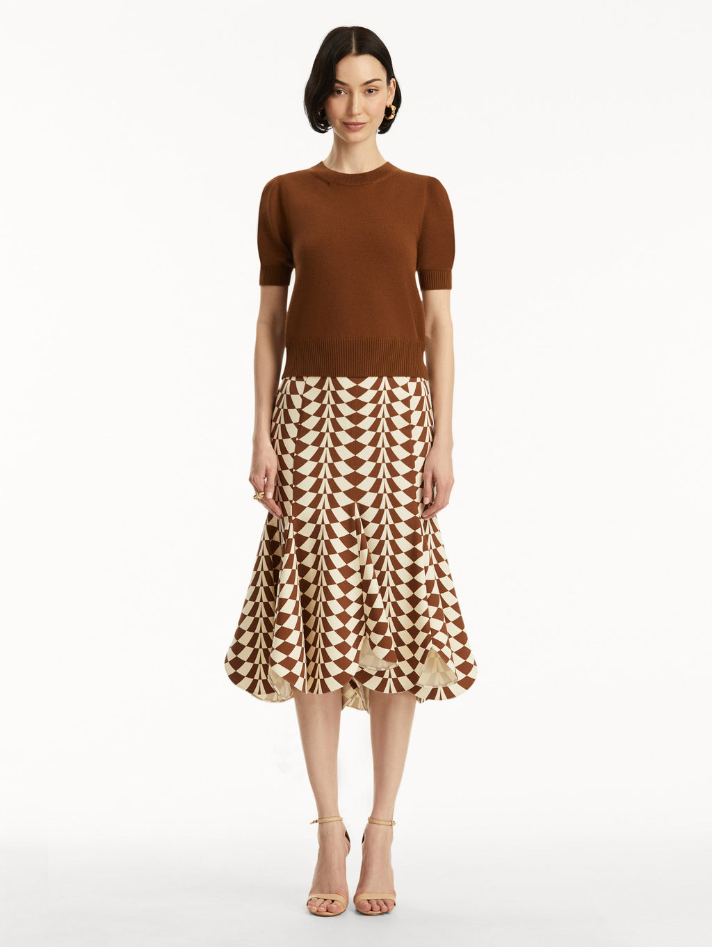Short Sleeve Brown Ribbed Sweater