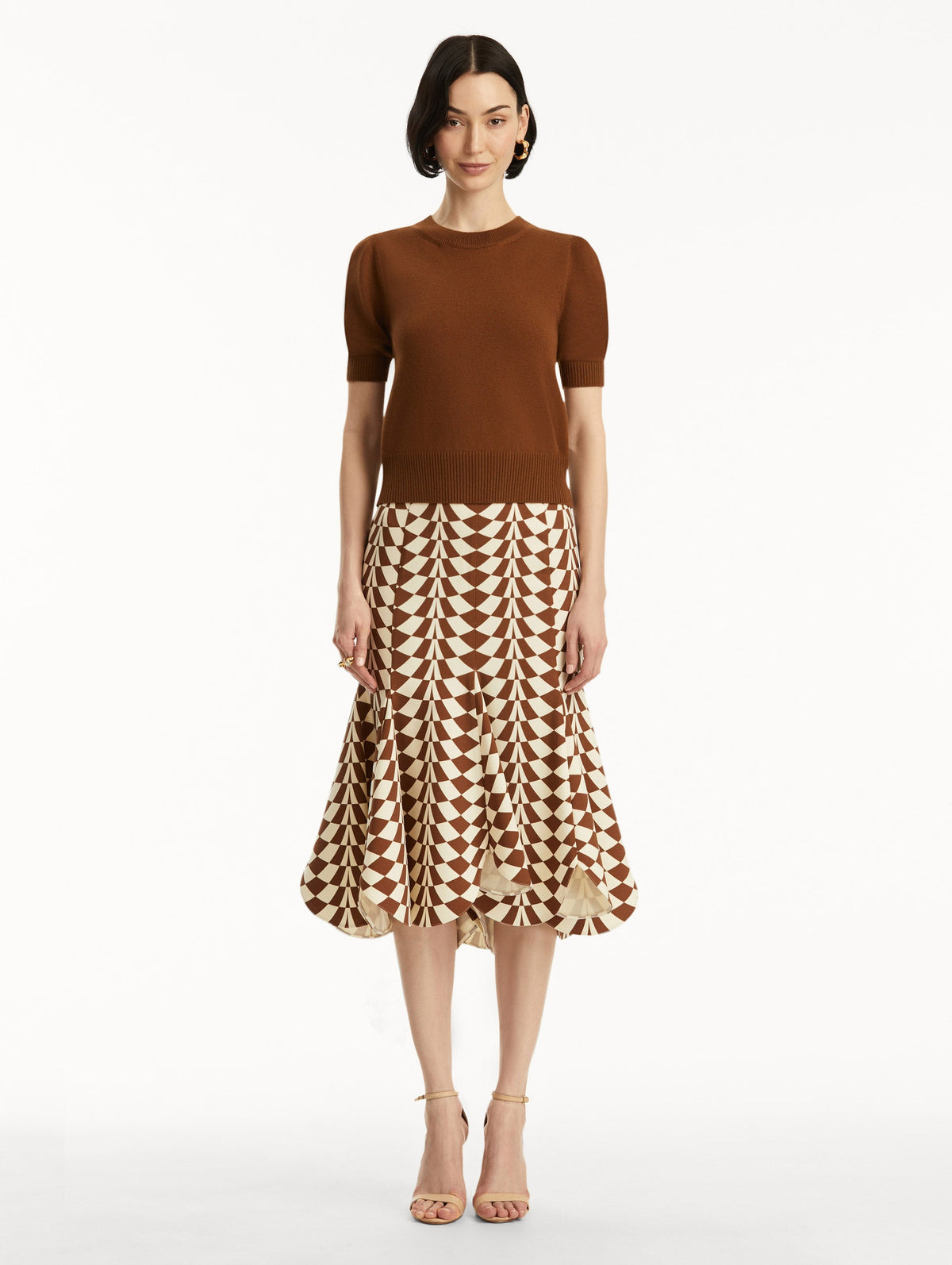 Short Sleeve Brown Ribbed Sweater