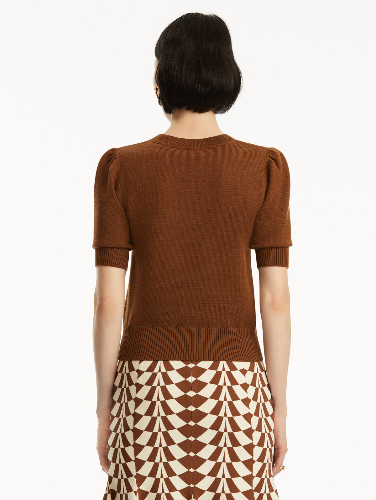 Short Sleeve Brown Ribbed Sweater