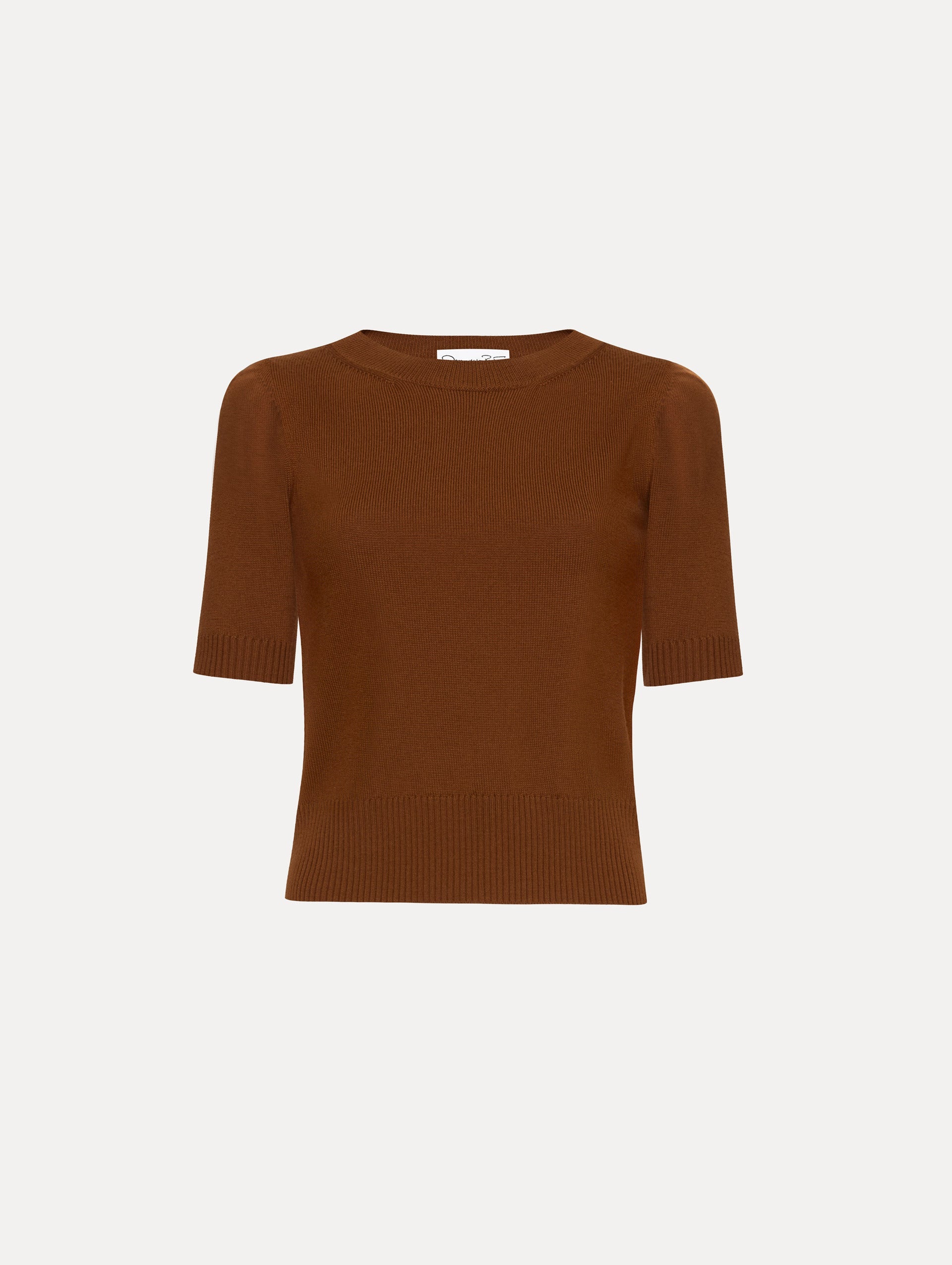 Short Sleeve Brown Ribbed Sweater