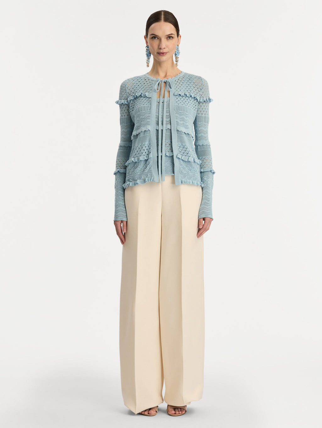 ‌Light Blue Crochet Knit Cardigan