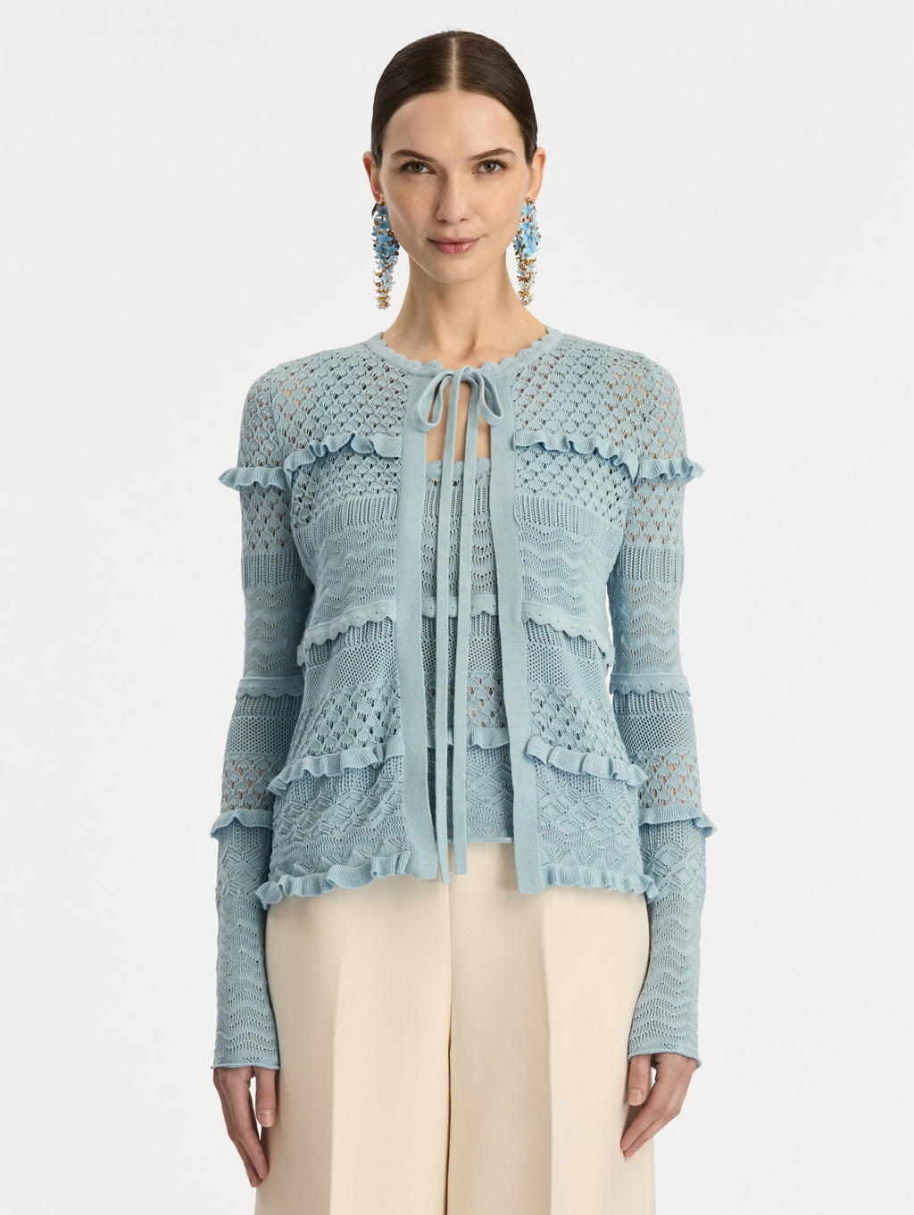 ‌Light Blue Crochet Knit Cardigan