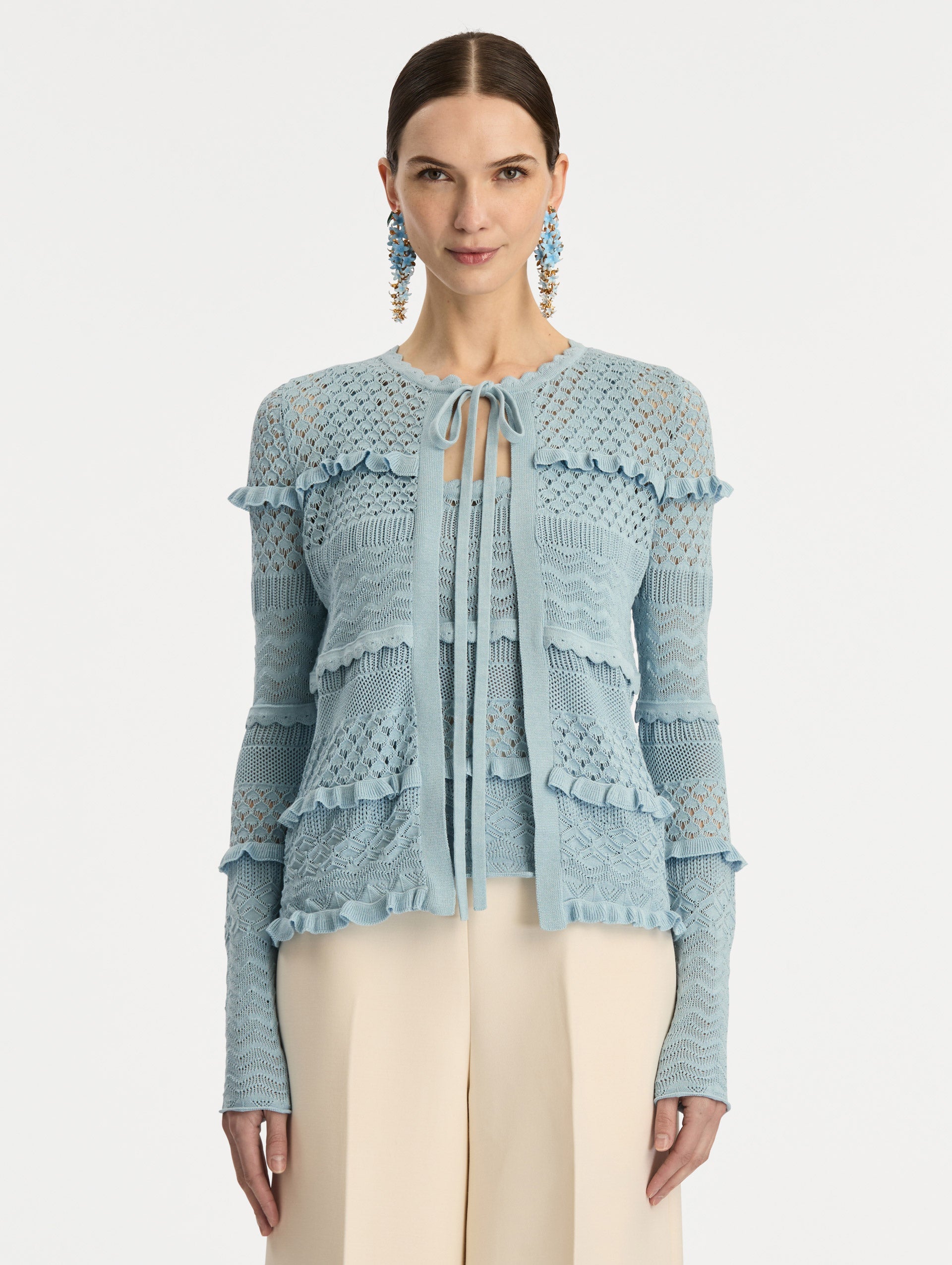 ‌Light Blue Crochet Knit Cardigan