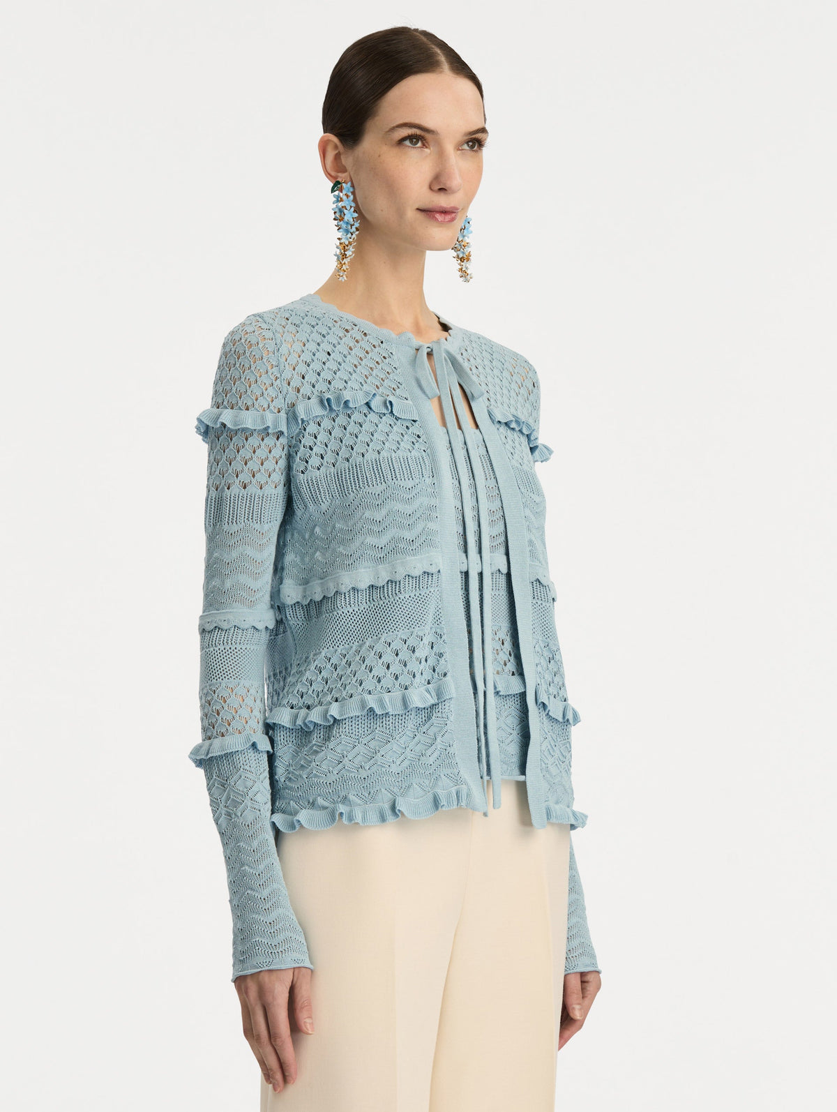 ‌Light Blue Crochet Knit Cardigan