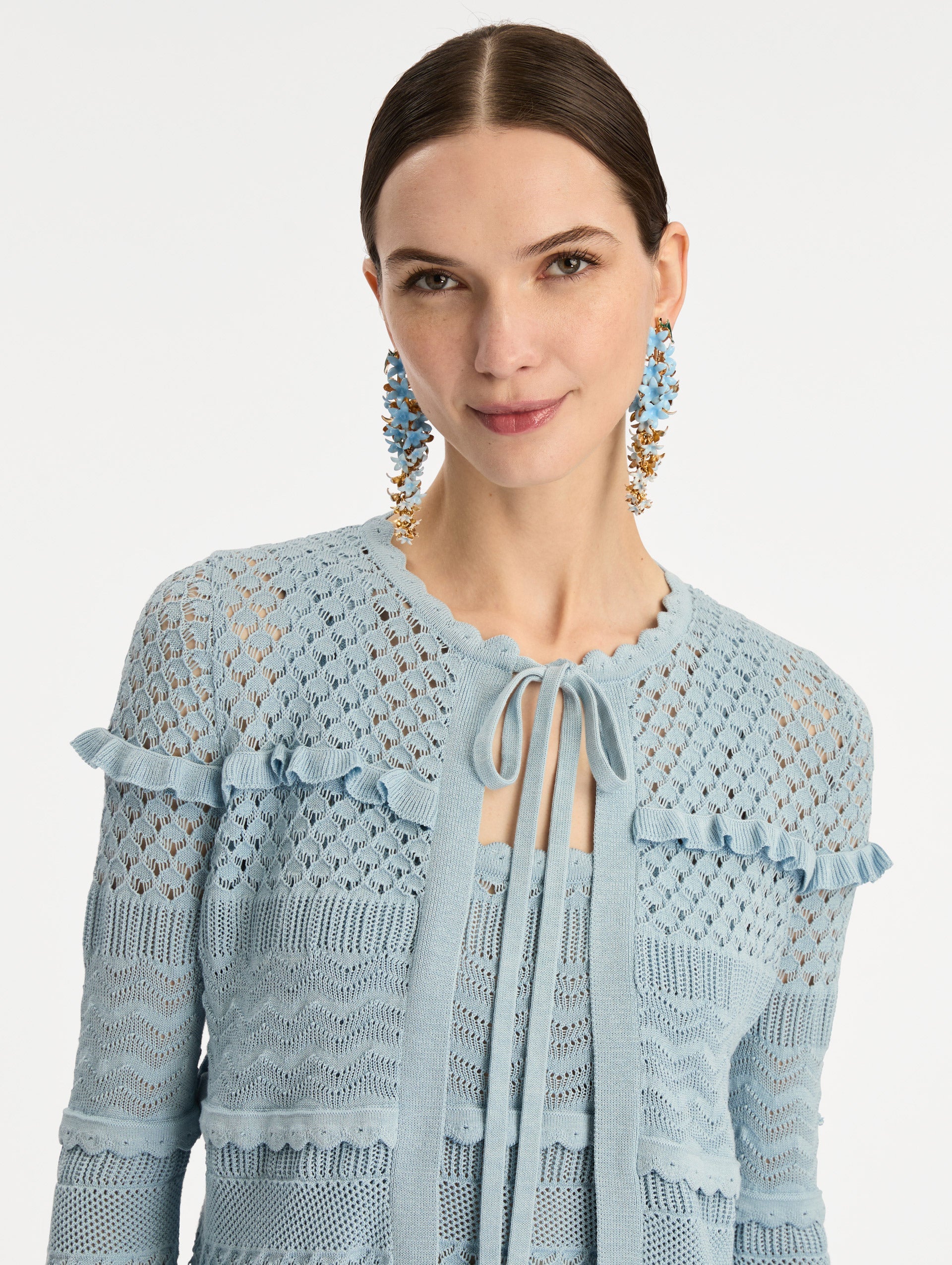‌Light Blue Crochet Knit Cardigan