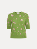 Green Embroidered Flower Sweater