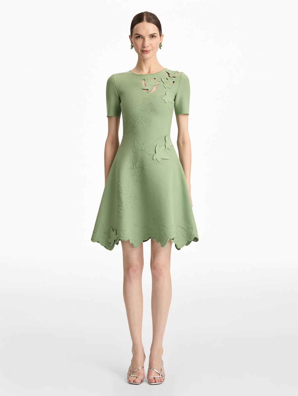Mint Green Floral Embroidered A-Line Gown