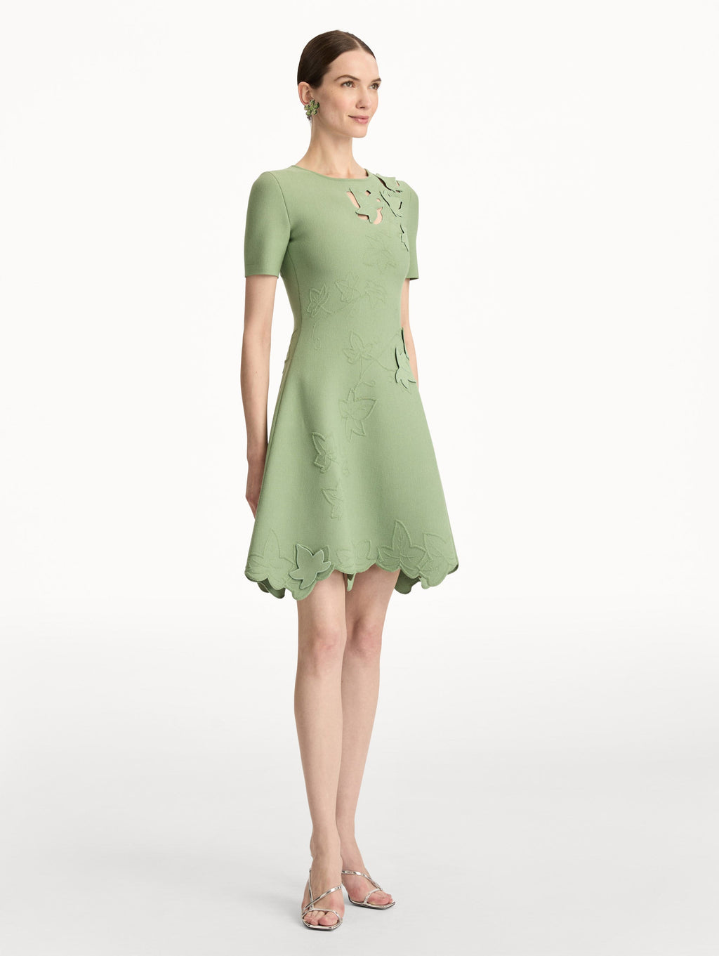 Mint Green Floral Embroidered A-Line Gown